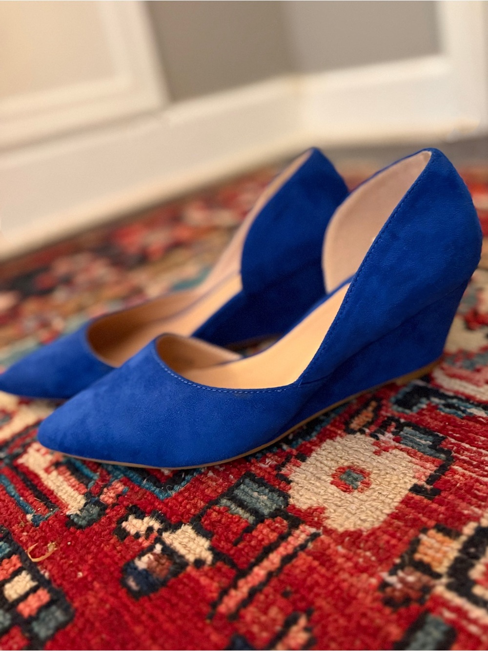 Journey Blue Suede Pointed-Toe Wedge Pumps